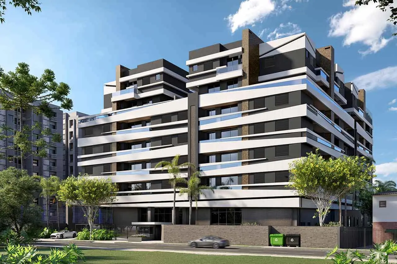 Fachada do El Arte Moradas Concepto com arquitetura moderna no Ecoville em Curitiba