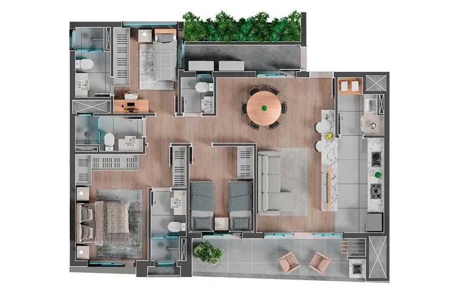 Unidade Tipo - 3 Quartos - 94,86m²